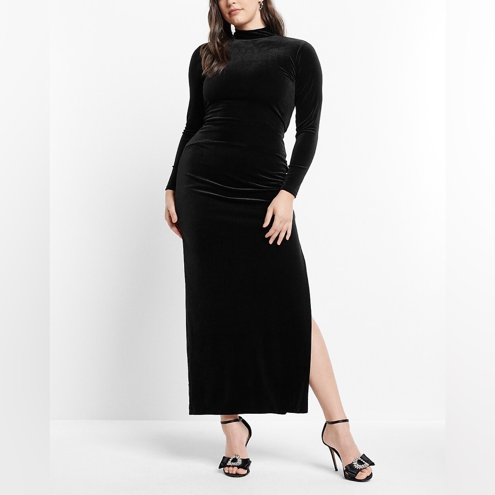 Express Velvet Mock Neck Side Slit Open Back Maxi Dress